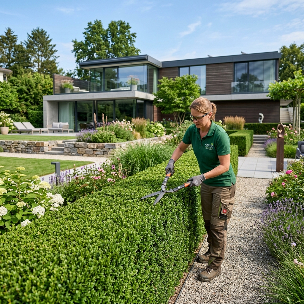 Professioneller Gärtner bei der Arbeit